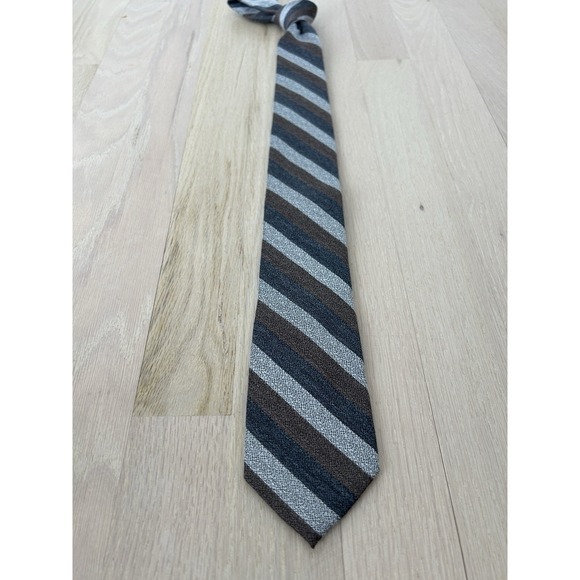 KNOTTERY New York Gray Brown Repp Striped Regimental Tie Slim W - 2.75 L - 57.25 - Picture 2 of 5